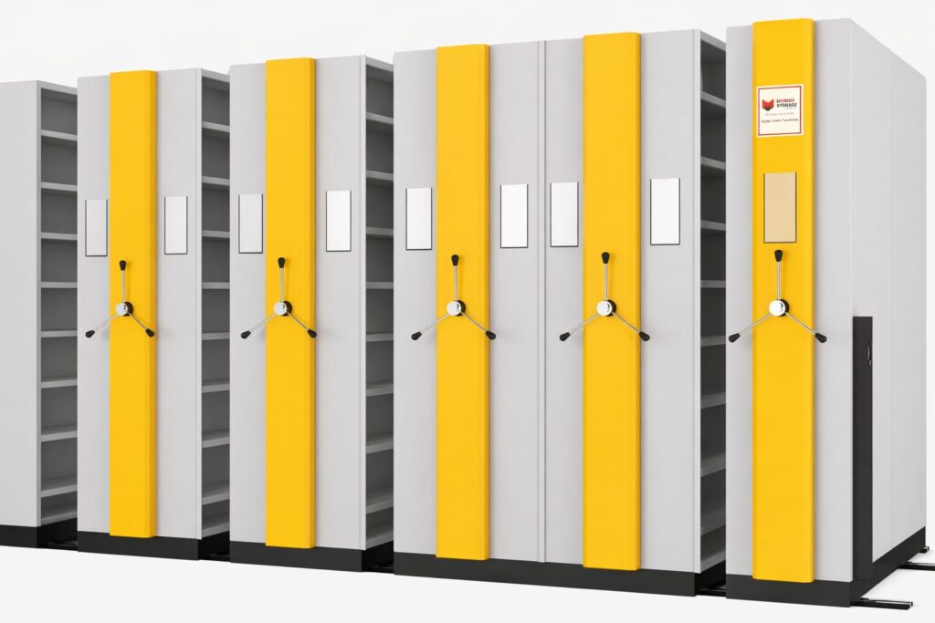 compactor storage system used in record rooms and industrial warehouses