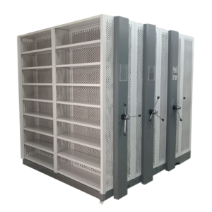 perforated mobile compactor storage system with ventilation for industrial warehouses