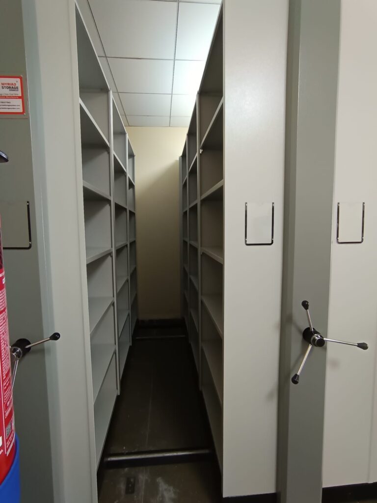 Case Study 26 Mobile compactor storage installation showing 3 bay mechanical file compactor system at DCL Bulk Technologies Hyderabad
